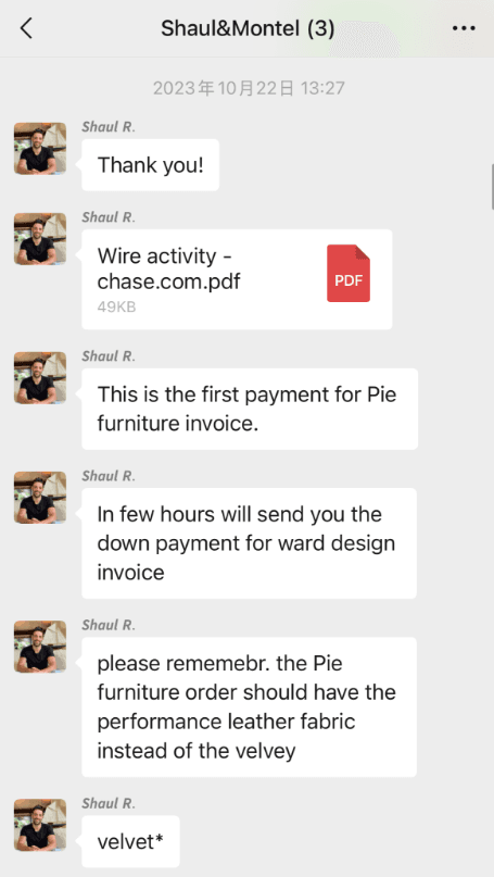 Image of the deposit from the fraud Valyou Furniture